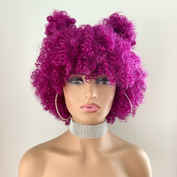 Very Pretty Curly Magenta “Put On & Go” Synthetic Wig for Events or Everyday - Picture 4 of 7